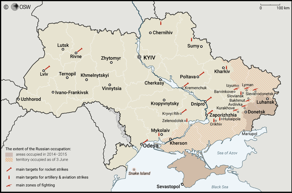 Map The Russian attack on Ukraine 100ai 