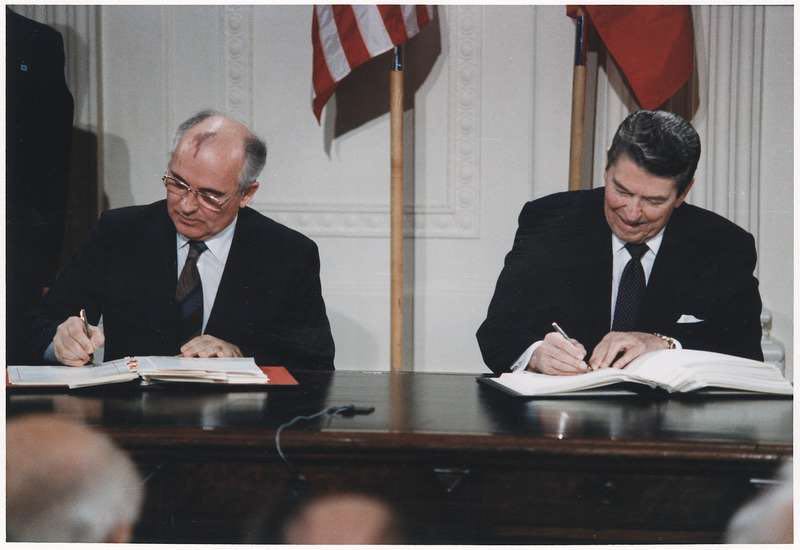 lossy page1 1200px photograph of president reagan and general secretary gorbachev signing the inf treaty in the east room of the white nara 198588.tif 1