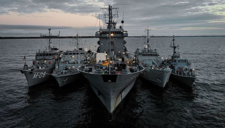 Five ships line up alongside each other during BALTOPS 2020. From left to right LVNS Tālivaldis (Latvia), ENS Sakala (estonia), FGS Werra (Germany), ENS Wambola (Estonia), ORP Druzno (Poland). The maritime exercise BALTOPS 2020 involved around 30 ships from 19 NATO Allies and partner nations. It's an annual exercise and it ran from 7-16 June 2020.