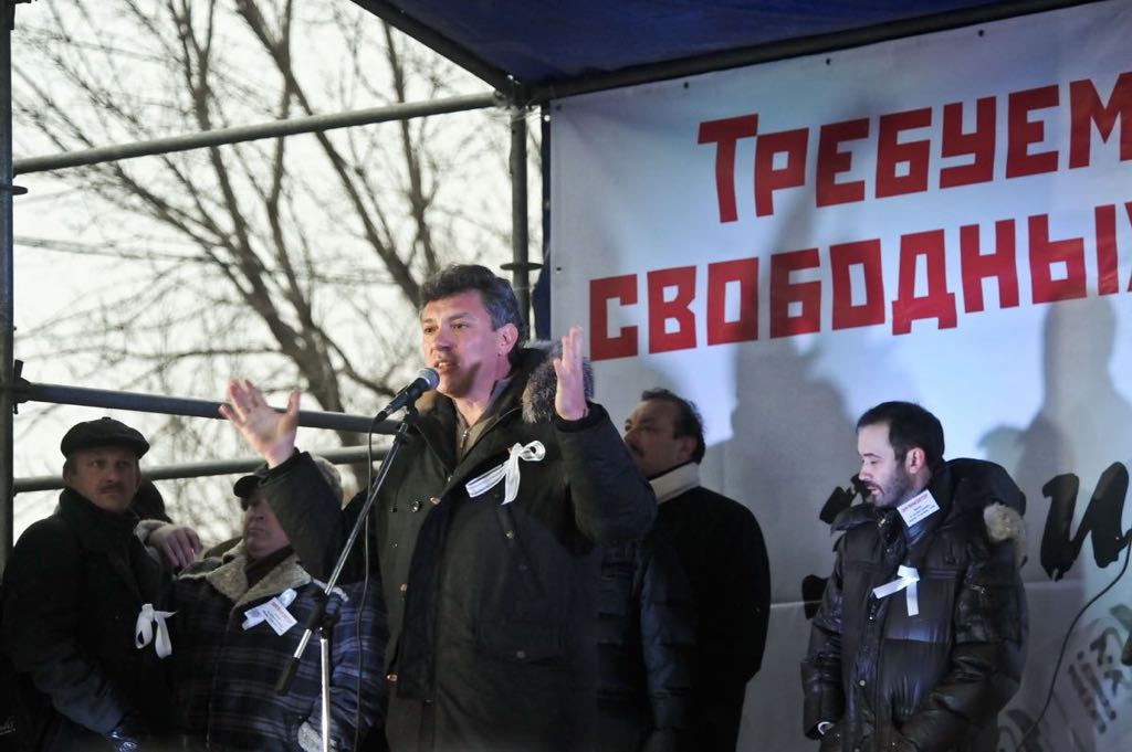 Bolotnya.Boris Nemtsov at the Moscow rally at the Bolotnaya square 10 Dec 2011