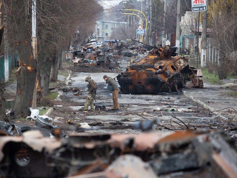 bucha main street after russian invasion of ukraine 3to4