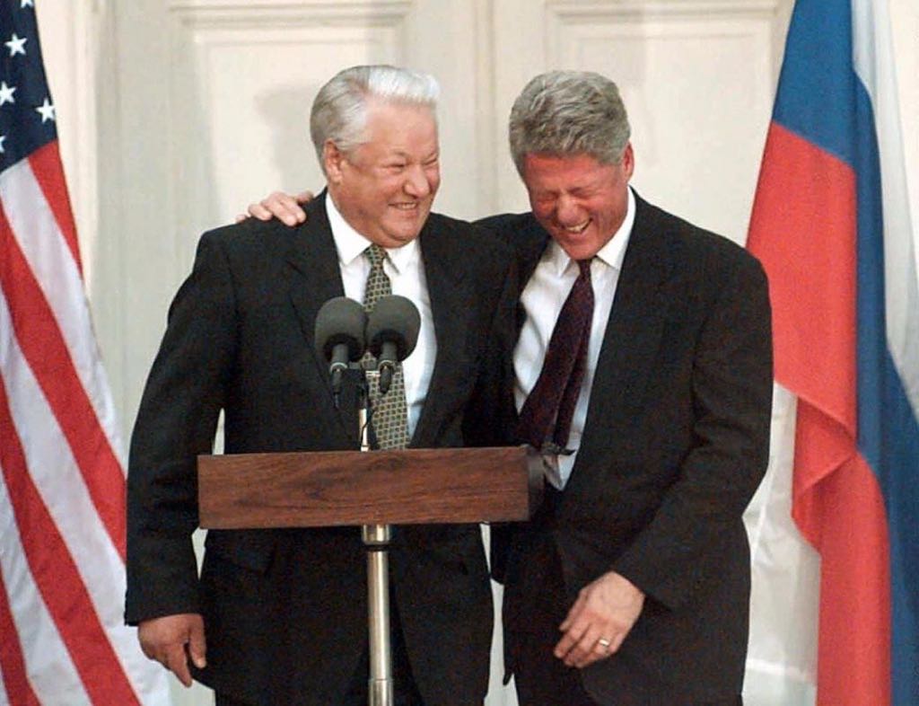 dronken Yeltsin en Clinton